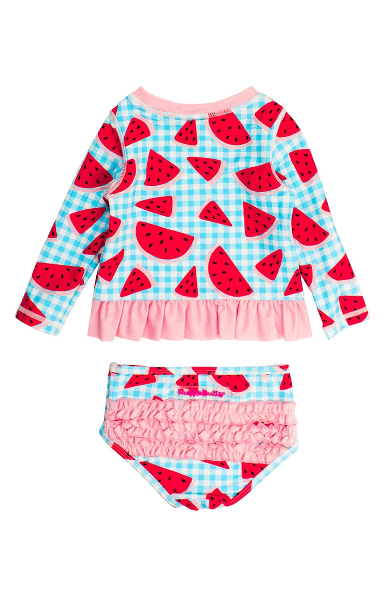 RuffleButts Baby Girls UPF50+ Long Sleeve Rash Guard Bikini, Alternate, color,