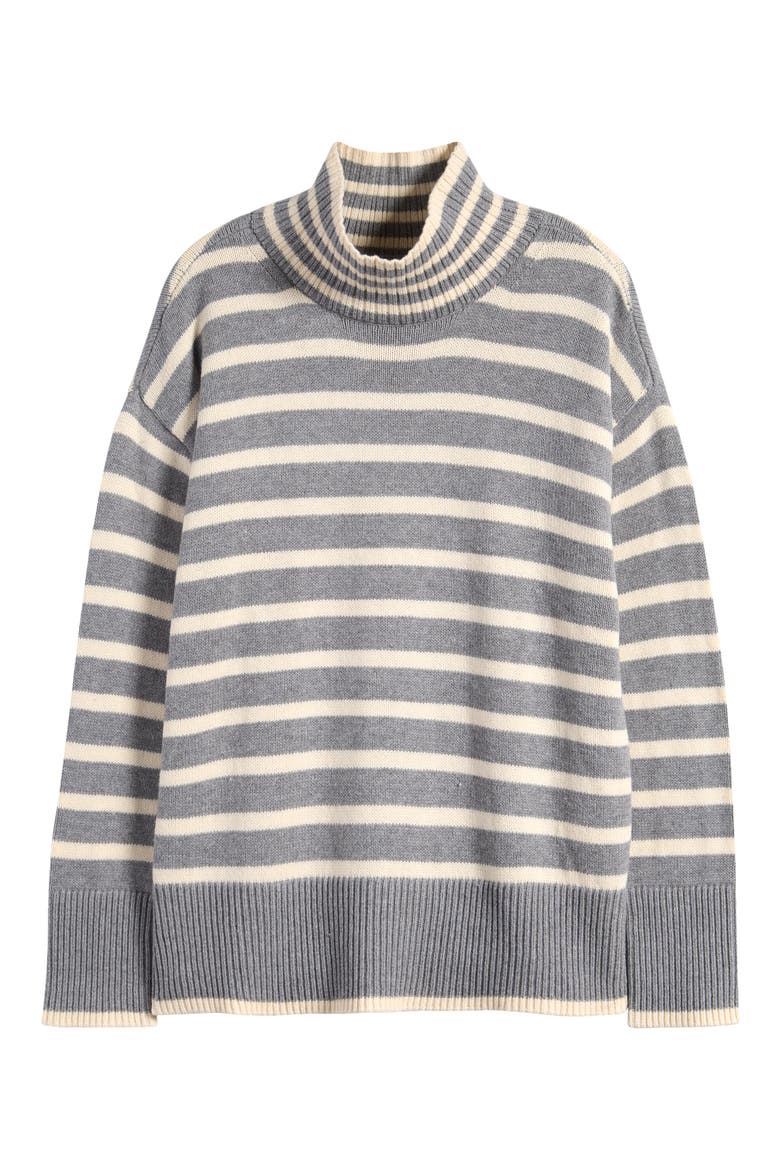 Cotton Blend Turtleneck Sweater, Alternate, color, MHG STRIPE