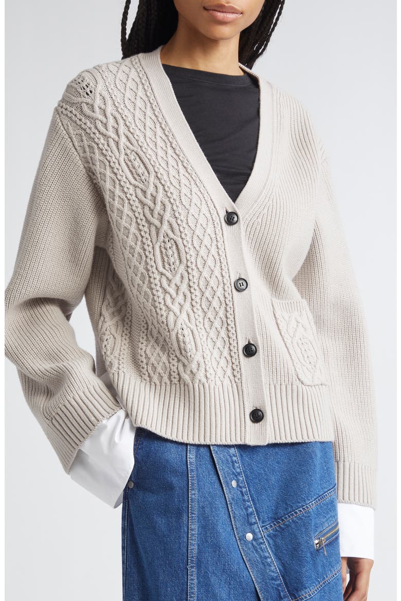 Wool Cable Cardigan, Alternate, color, OYSTER