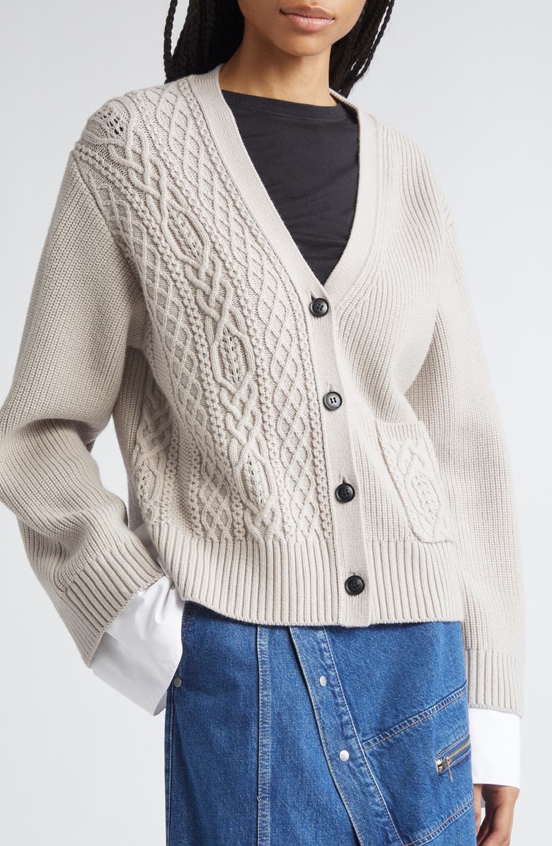 3.1 Phillip Lim Wool Cable Cardigan, Alternate, color, Oyster
