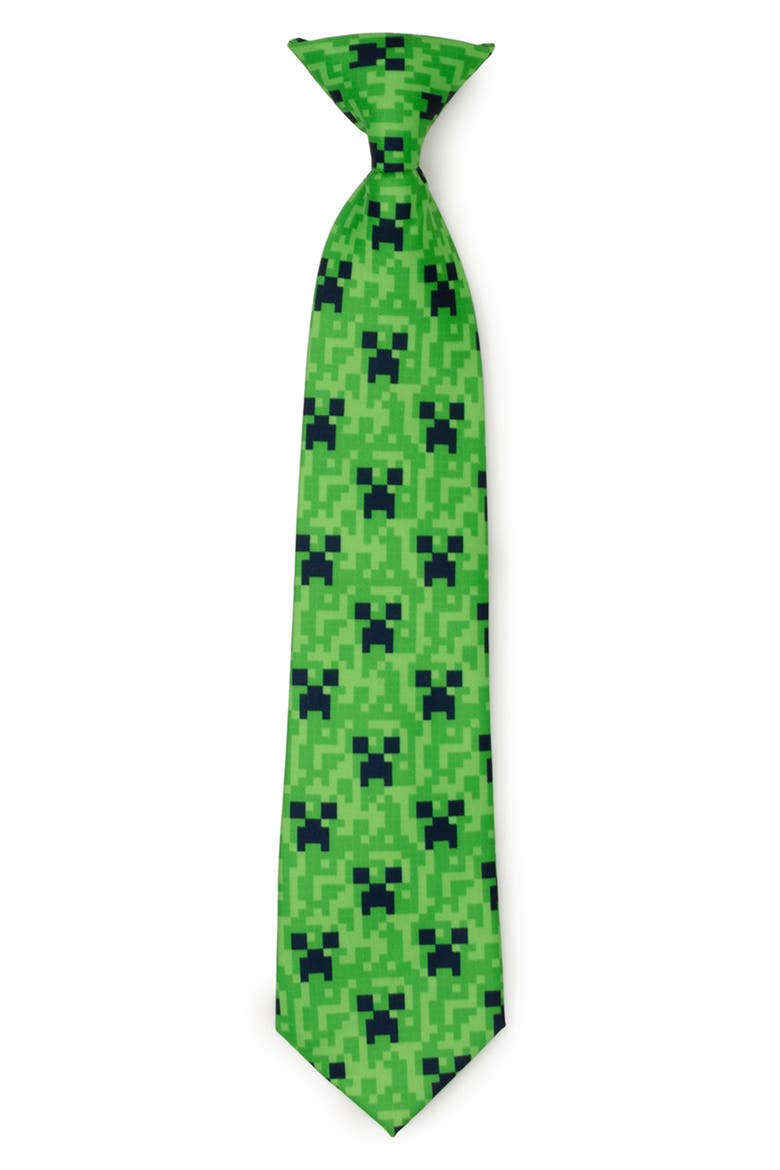 Kids' Minecraft Creeper Clip-On Tie, Main, color, GREEN