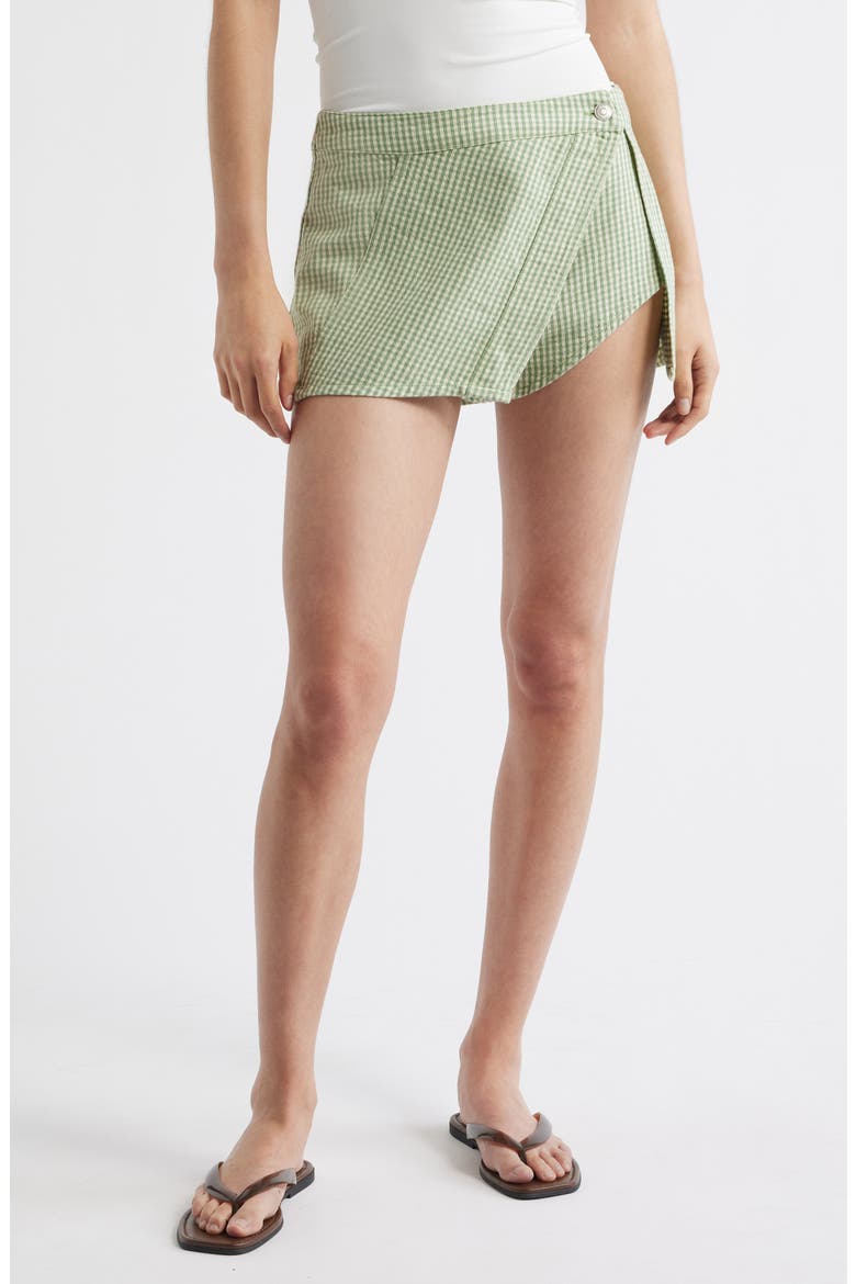 Georgie Micro Gingham Front Wrap Skort, Main, color, GREEN COMBO