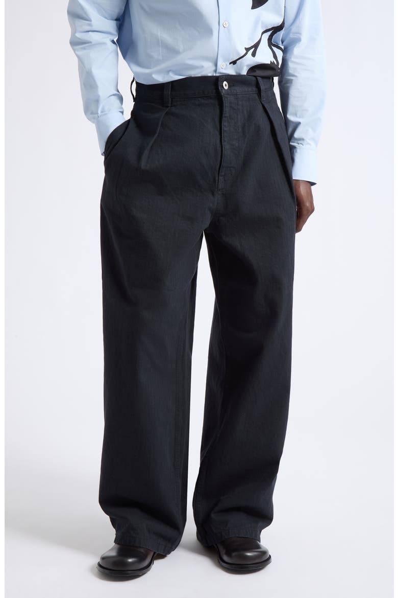 Single Pleat Cotton Trousers, Main, color, BLACK