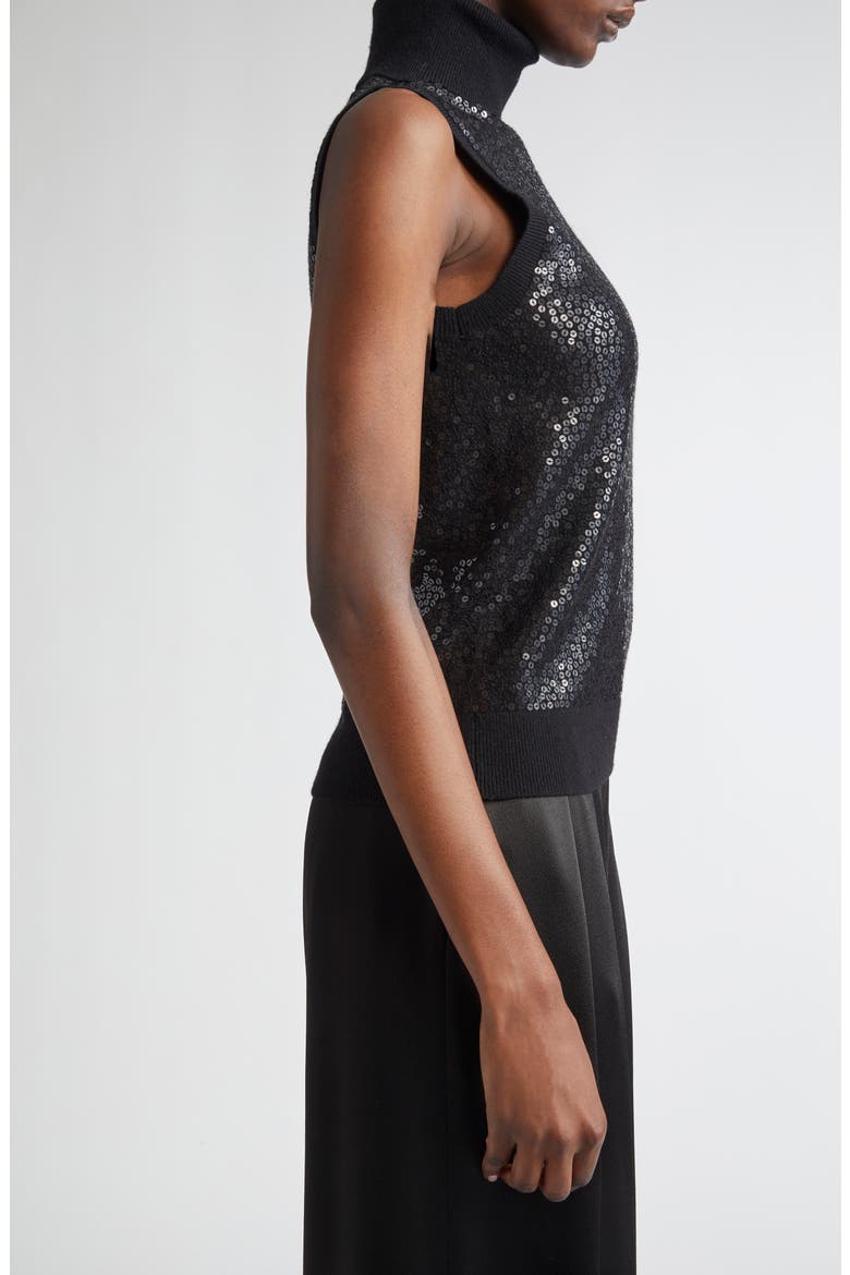 Sequin Embellished Sleeveless Cashmere Turtleneck Sweater, Alternate, color, BLACK