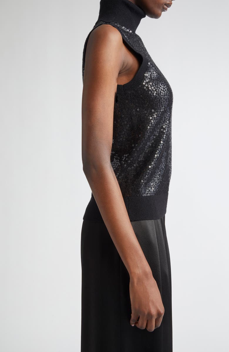 Michael Kors Collection Sequin Embellished Sleeveless Cashmere Turtleneck Sweater, Alternate, color, Black