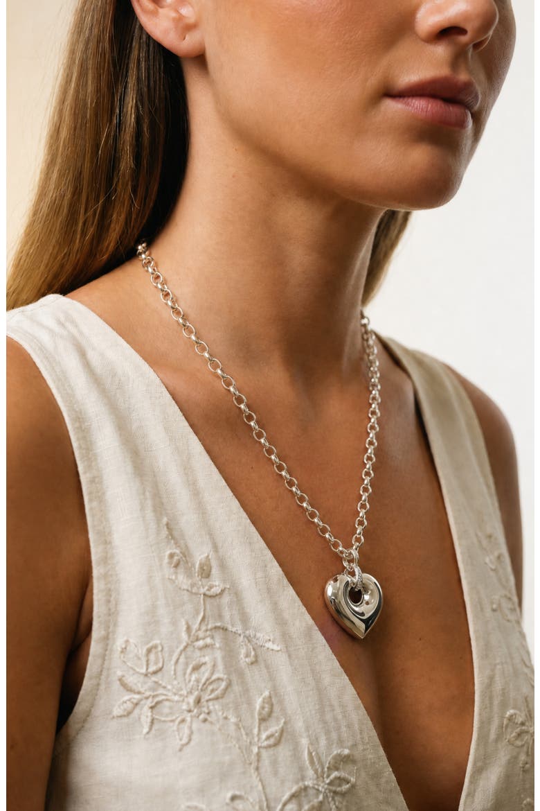 Puffy Heart Pendant Necklace, Alternate, color, SILVER