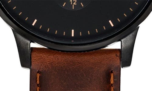 Alfred Sung Dual Time Quartz Leather Strap Watch, 42mm In Brown Strap Black Dial