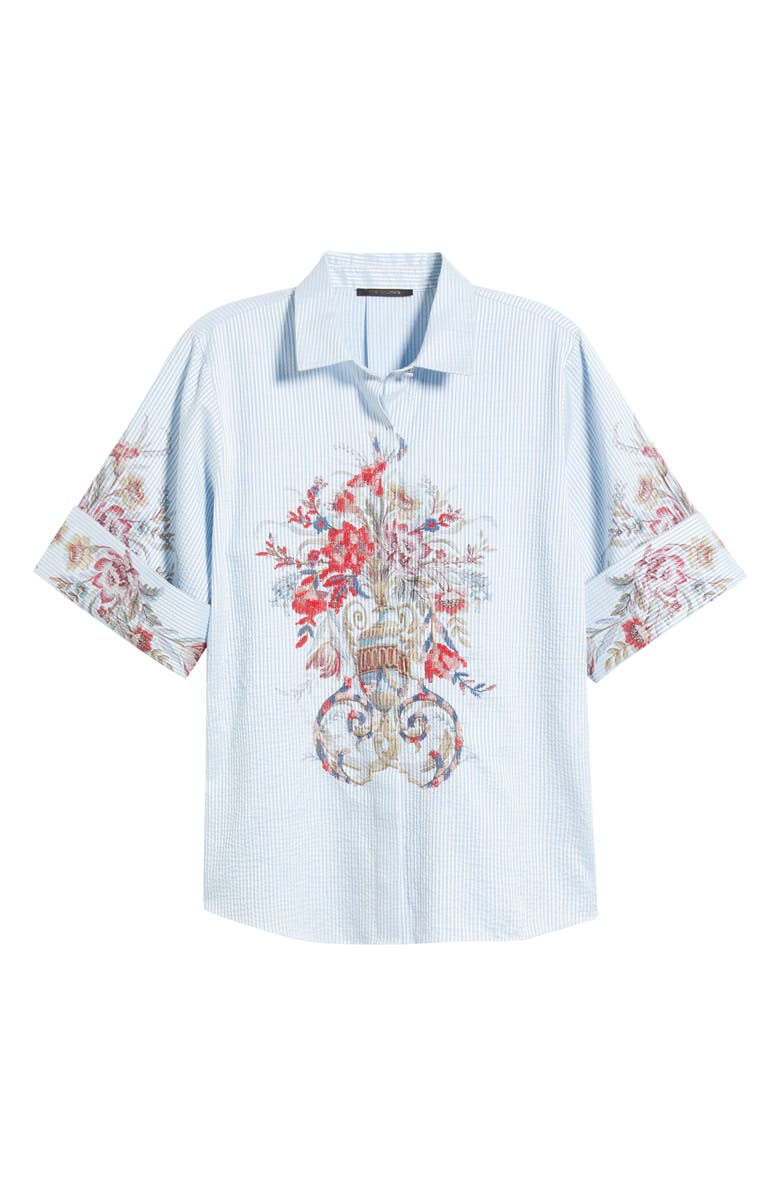 KOBI HALPERIN Drew Sequin Floral Stripe Cotton Blend Seersucker Button-Up Shirt, Alternate, color, Sky Blue