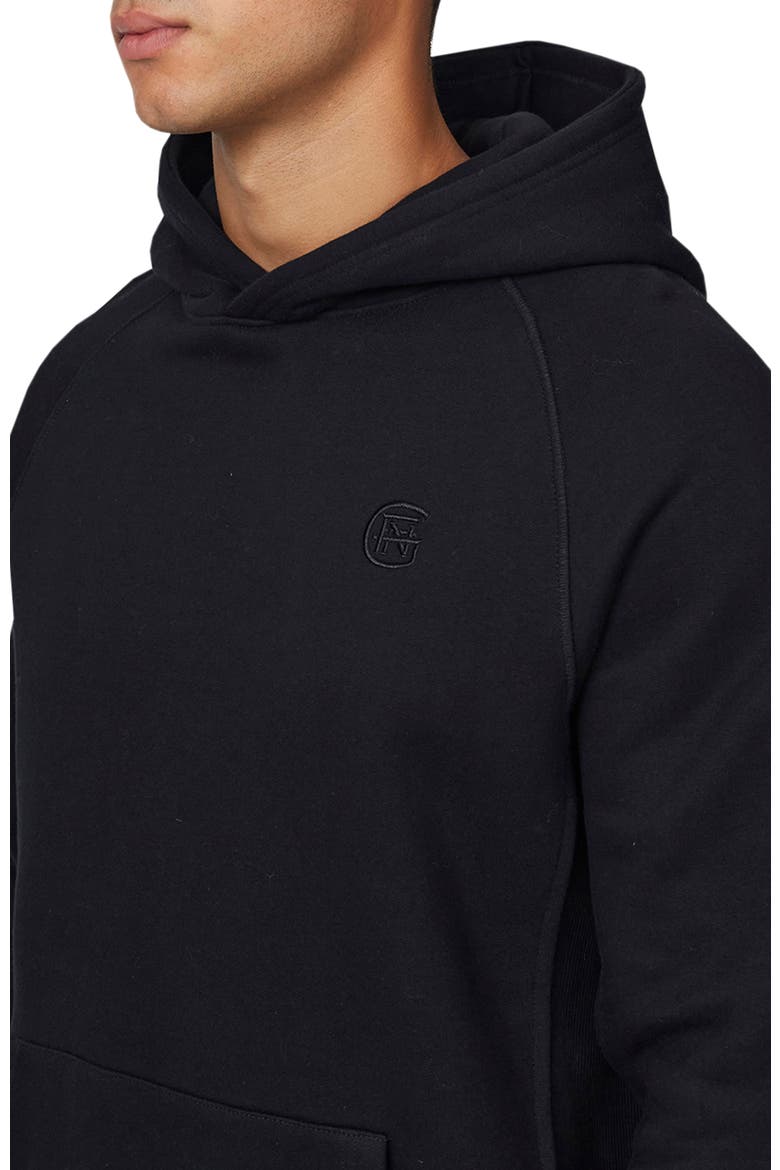 Ribbed Emblem Pullover Hoodie, Alternate, color, Black
