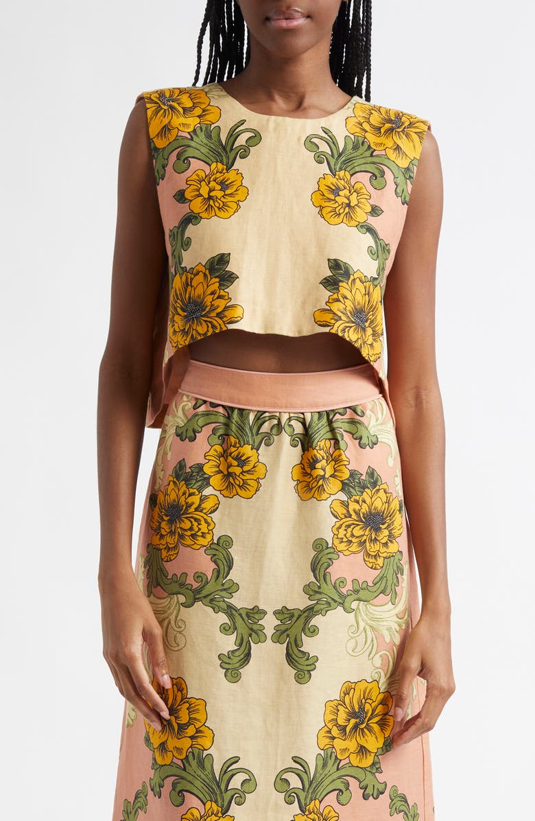 FARM Rio Delicate Flower Arabesque Linen Top, Main, color, Delicate Flower Arab