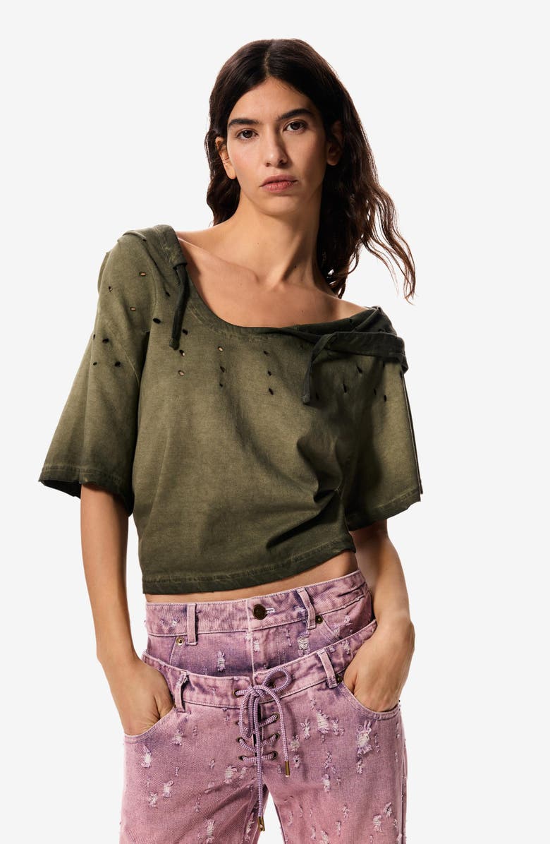 Desigual Double Waist Distress Straight Leg Jeans, Alternate, color, Pink