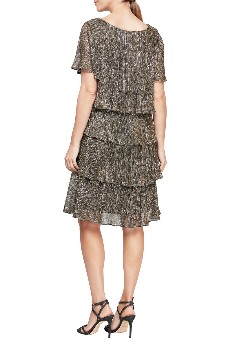 SL FASHIONS Tiered Shimmer Metallic Flutter Sleeve Dress, Alternate, color,