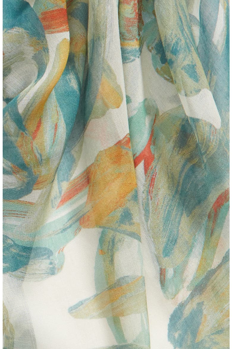 Print Modal & Silk Scarf, Alternate, color, GREEN FLUTTER ABSTRACT
