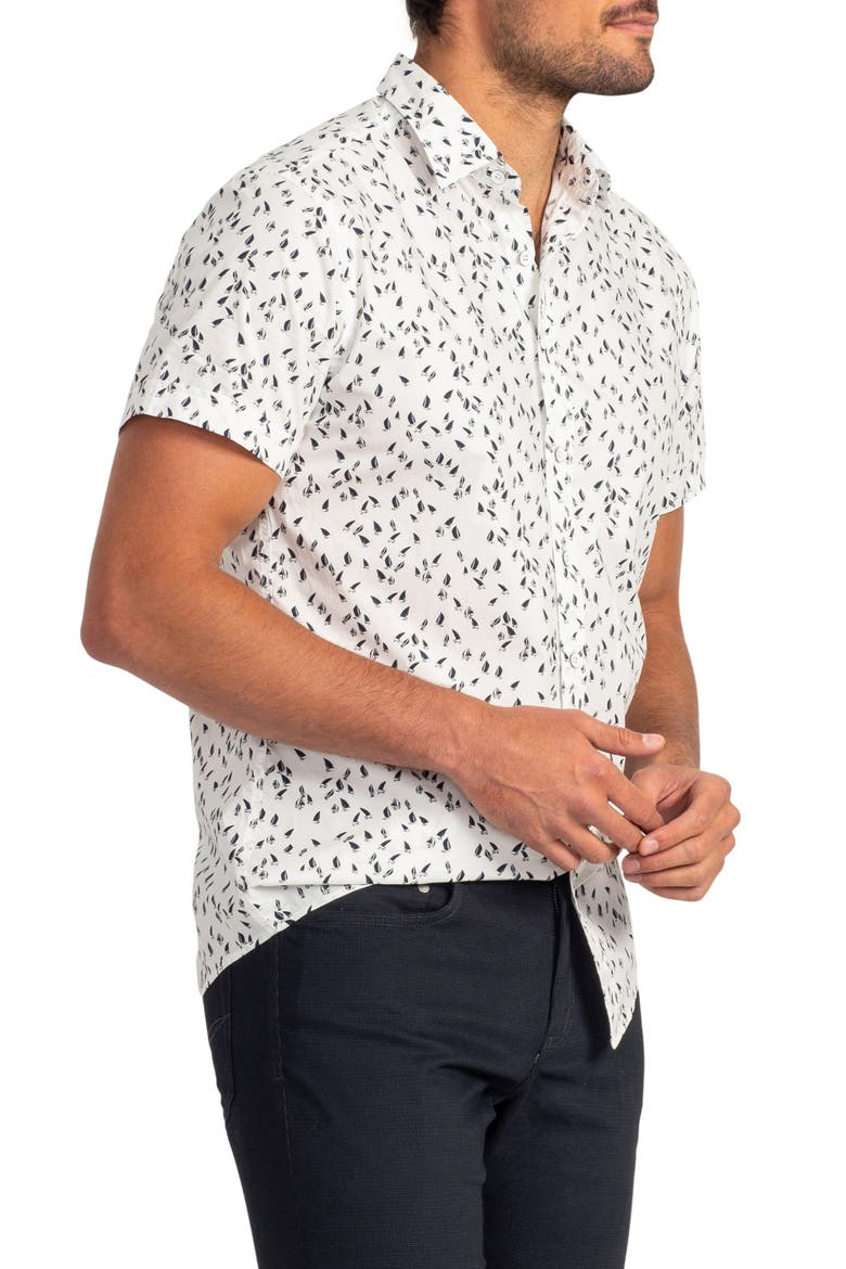 Richmond Bay Sports Fit Sailboat Print Short Sleeve Button-Up Shirt, Alternate, color, SNOW