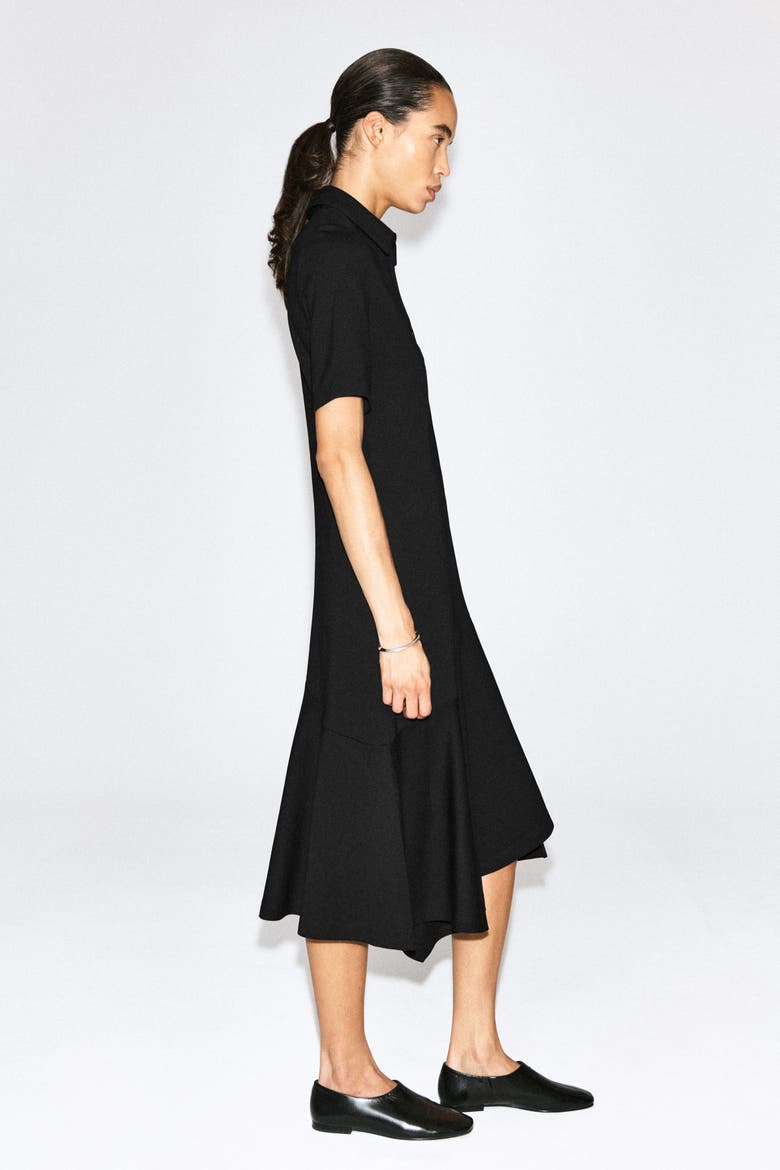 Flared Jersey Midi Shirt Dress, Alternate, color, BLACK