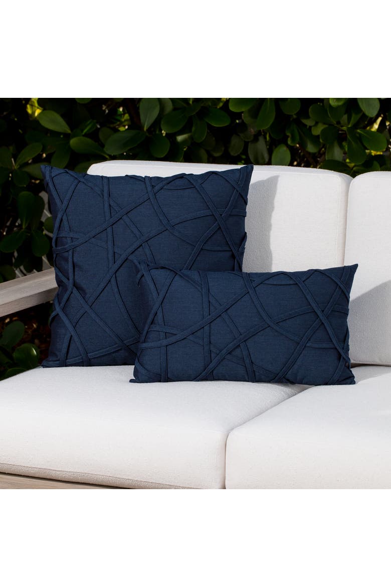 Illusion Handmade dimensional applique Indoor & Outdoor Woven Accent Pillow, Alternate, color, Indigo