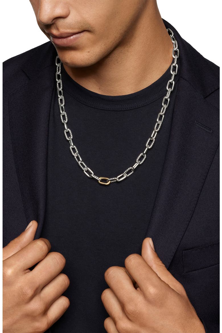 DY Madison® Chain Necklace in Sterling Silver with 18K Yellow Gold, 8.5mm, Alternate, color, SILVER