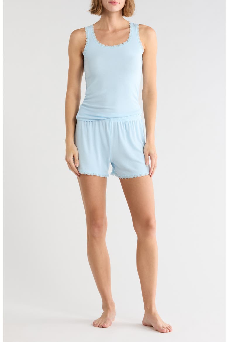 Lace Trim Tank & Shorts Pajamas, Main, color, SERENITY SKY/ SERENITY SKY