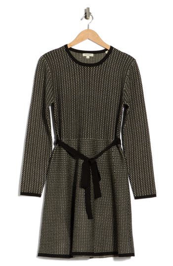 Max Studio Long Sleeve Fit & Flare Sweater Dress In Black