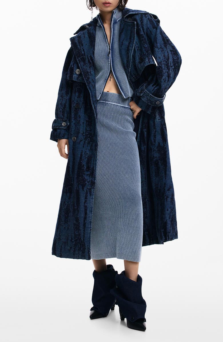 Desigual Dégradé Denim Trench Coat, Main, color, Dark Blue