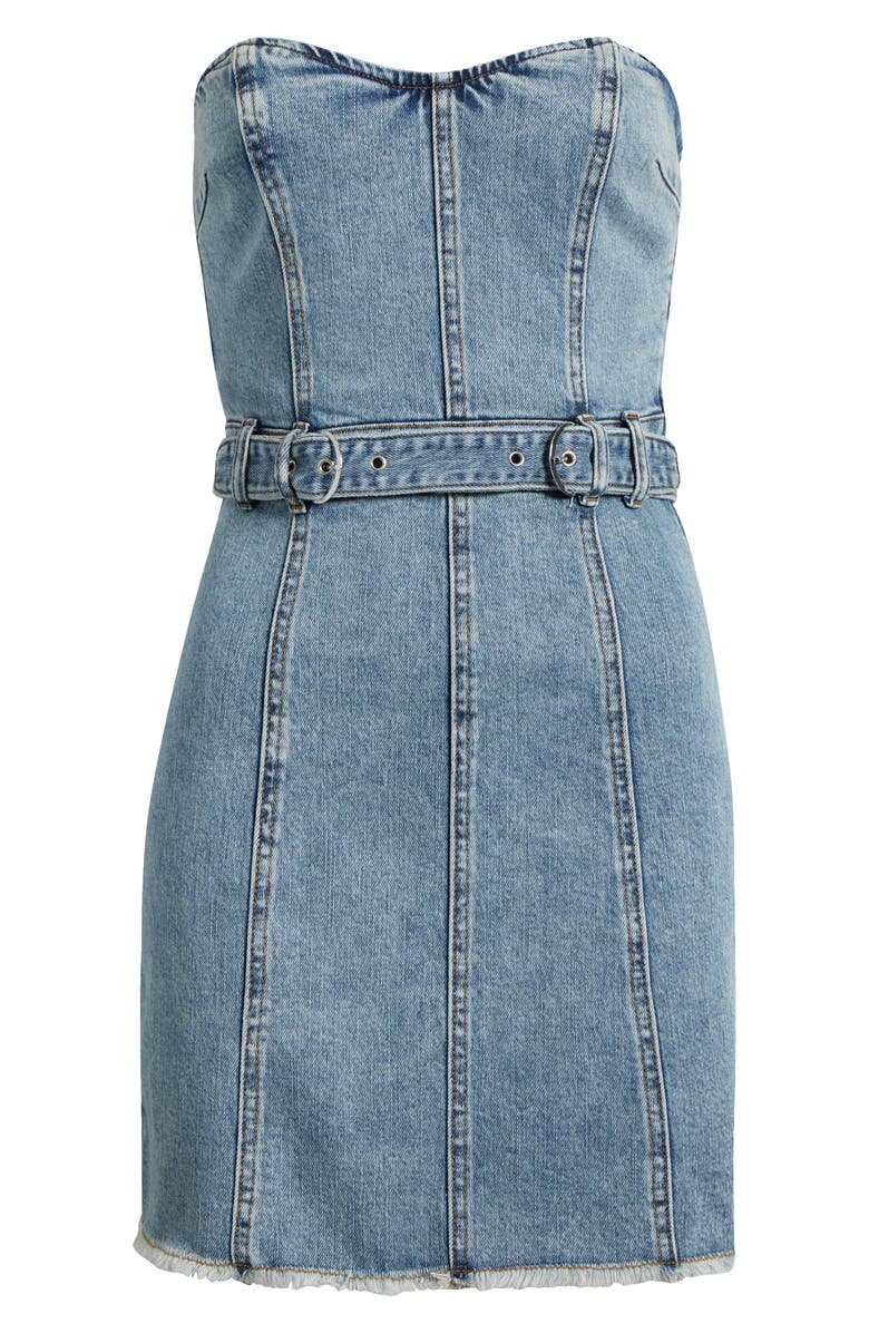 Steve Madden Matilda Belted Strapless Denim Minidress, Alternate, color, Blue Frosting