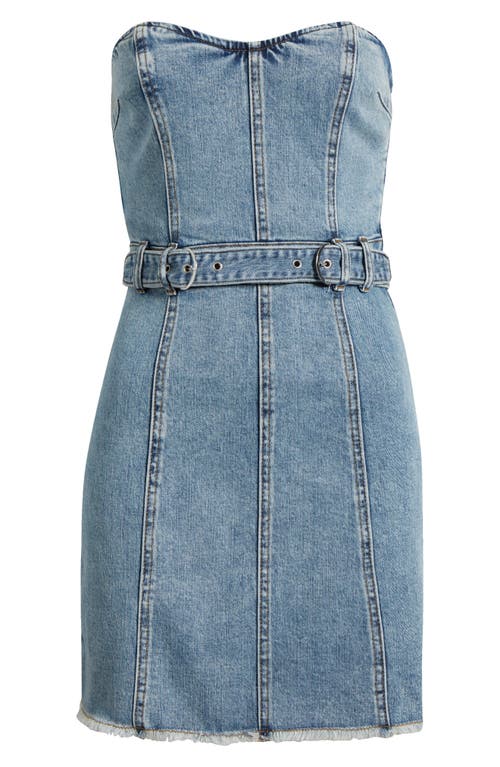 Steve Madden Matilda Belted Strapless Denim Minidress In Blue Frosting