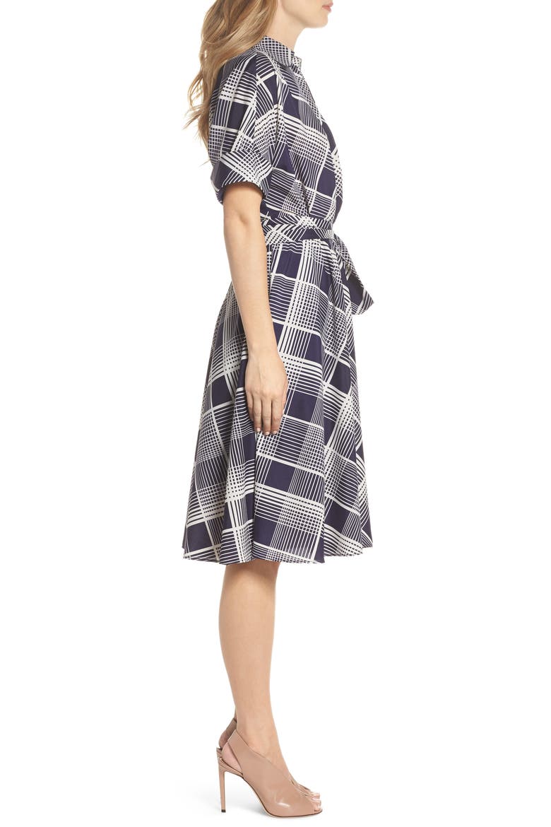 Plaid Surplice Midi Dress, Alternate, color, NAVY/ IVORY