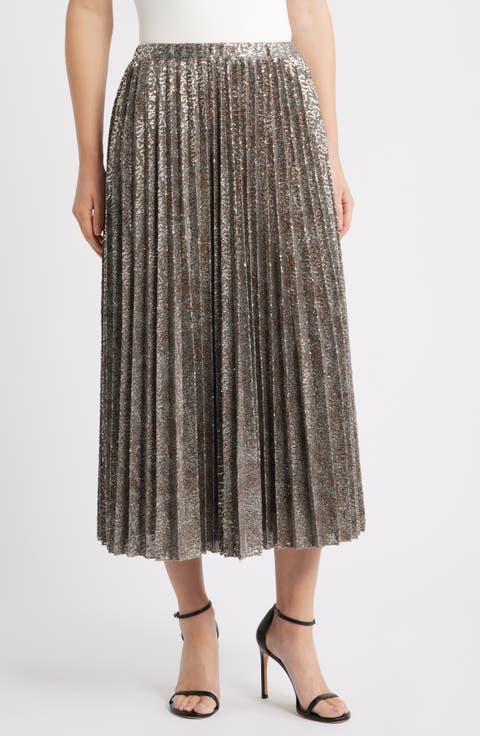 Sequin Pleated Pull-On Midi Skirt (Regular & Petite)