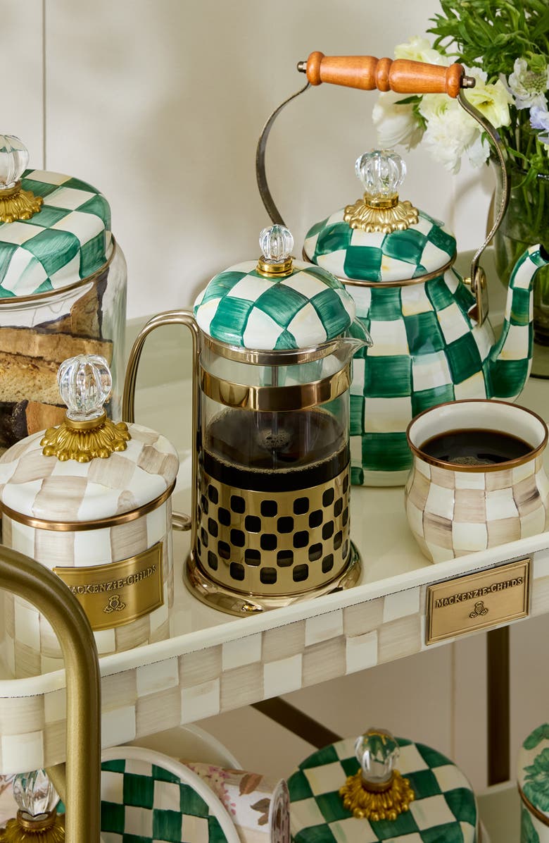 MACKENZIE CHILDS Emerald Check French Press, Alternate, color, Emerald