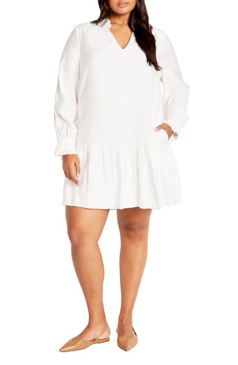 Laylo Ruffle Hem Long Sleeve Dress (Plus)