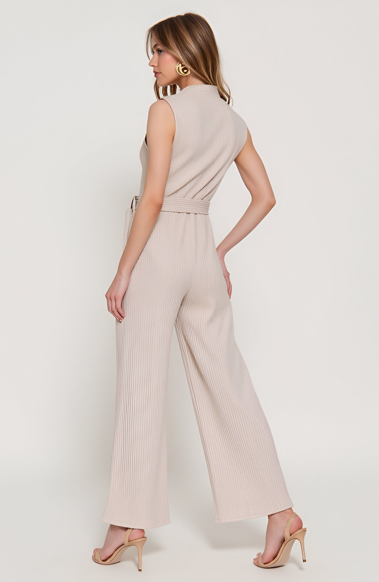 Modenaire Sleeveless Ribbed Knit Belted Top and Wide-Leg Pants Set, Alternate, color,