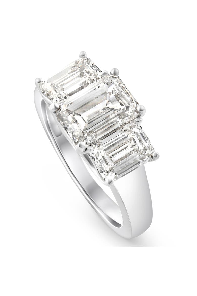 3.55Ct TW Emerald Cut Three Stone Engagement Ring 14k Gold Lab Grown, Alternate, color, 14k White Gold