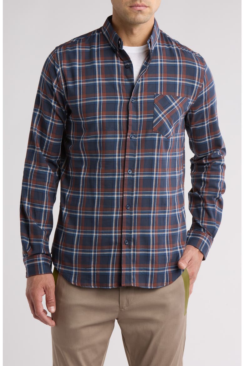 Winter Madras Check Stretch Cotton Button-Down Shirt, Main, color, MIDNIGHT