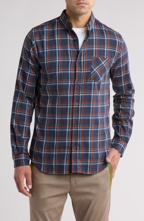 Winter Madras Check Stretch Cotton Button-Down Shirt