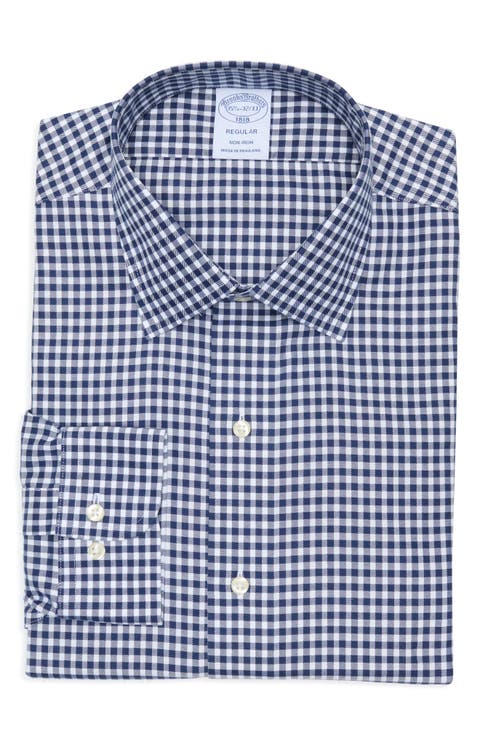 Gingham Print Non-Iron Regular Fit Dress Shirt (Regular, Big & Tall)