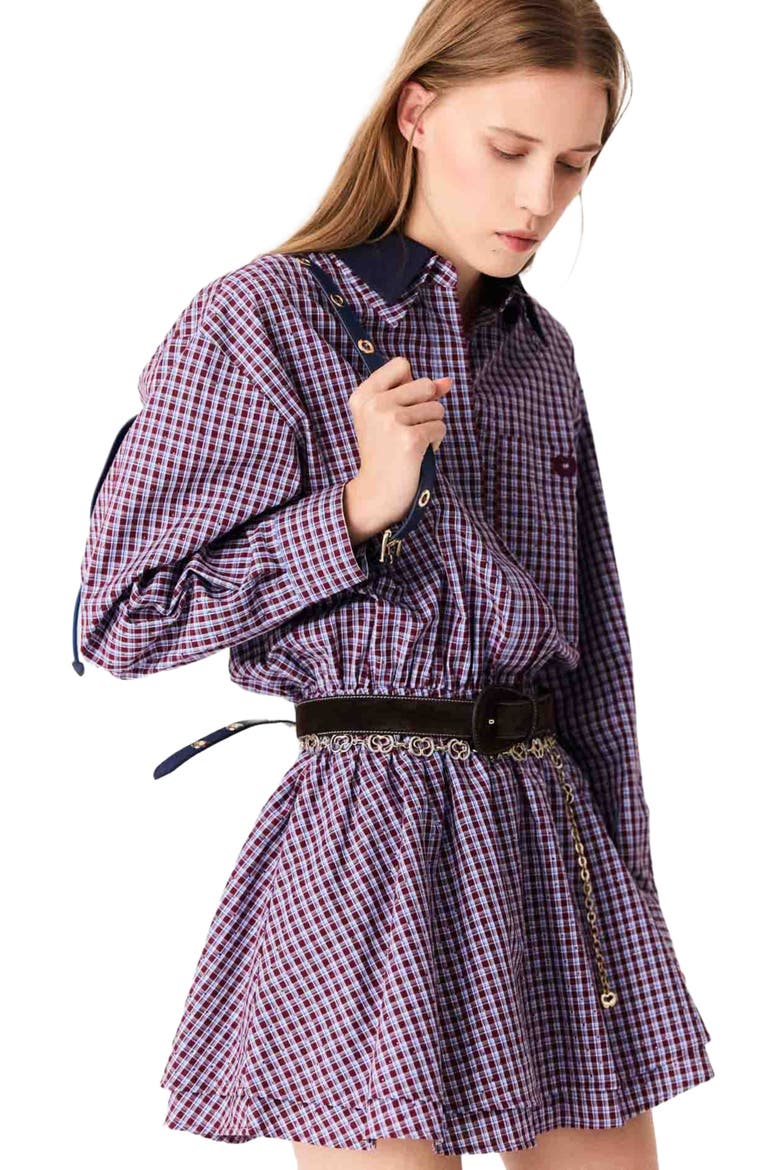 Short rhinestone checked dress, Alternate, color, Burgundy