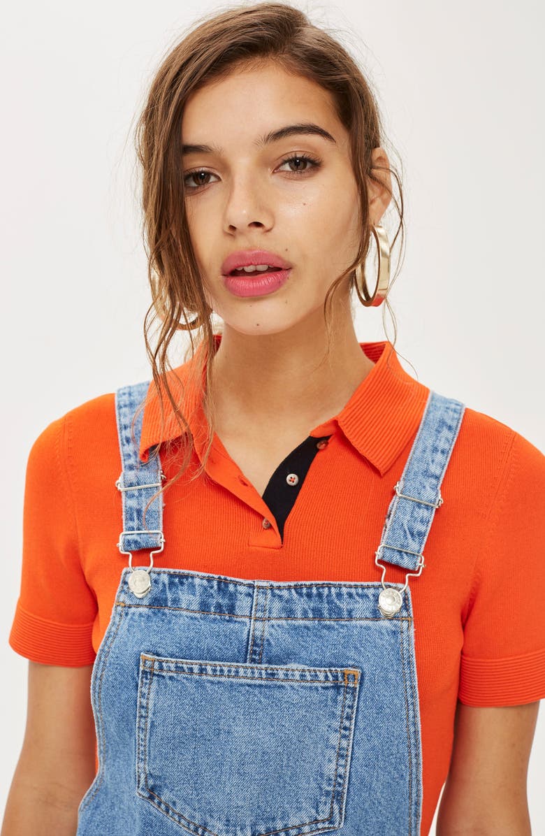 Topshop Raw Hem Denim Pinafore Dress, Alternate, color, 