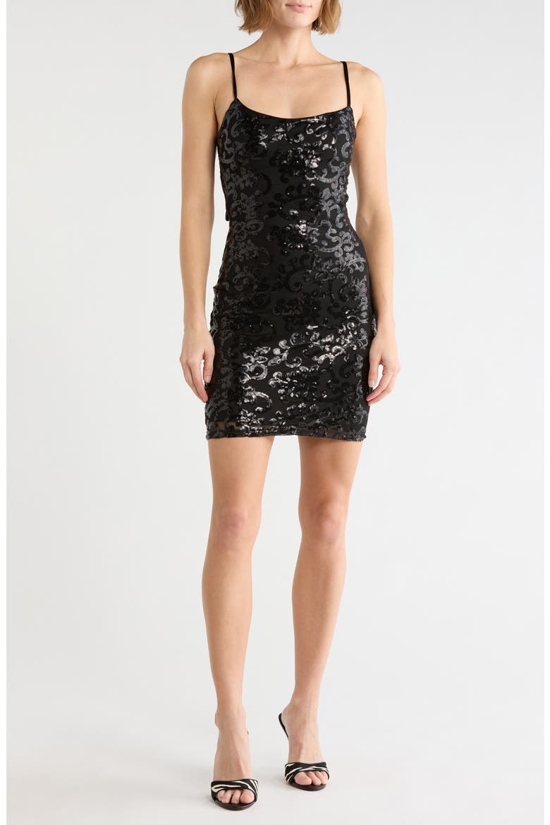 Sequin Body Con Dress with Illusion Straps, Main, color, BLACK