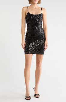 Sequin Body Con Dress with Illusion Straps