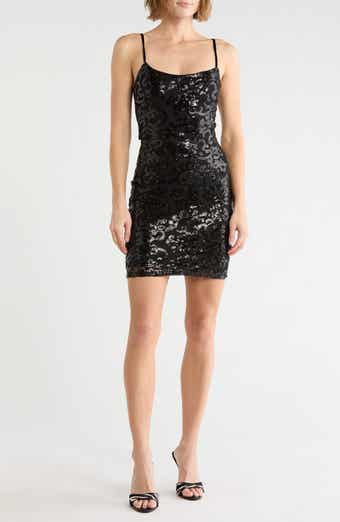 Sequin Body Con Dress with Illusion Straps