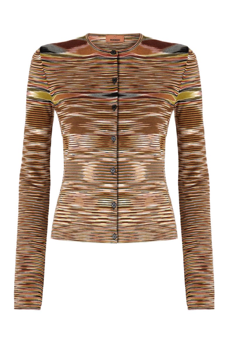 Short Crew Neck Cardigan In Smooth Flame Knit, Alternate, color, Multicoloured