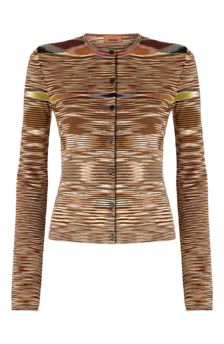 Missoni Short Crew Neck Cardigan In Smooth Flame Knit, Alternate, color, Multicoloured