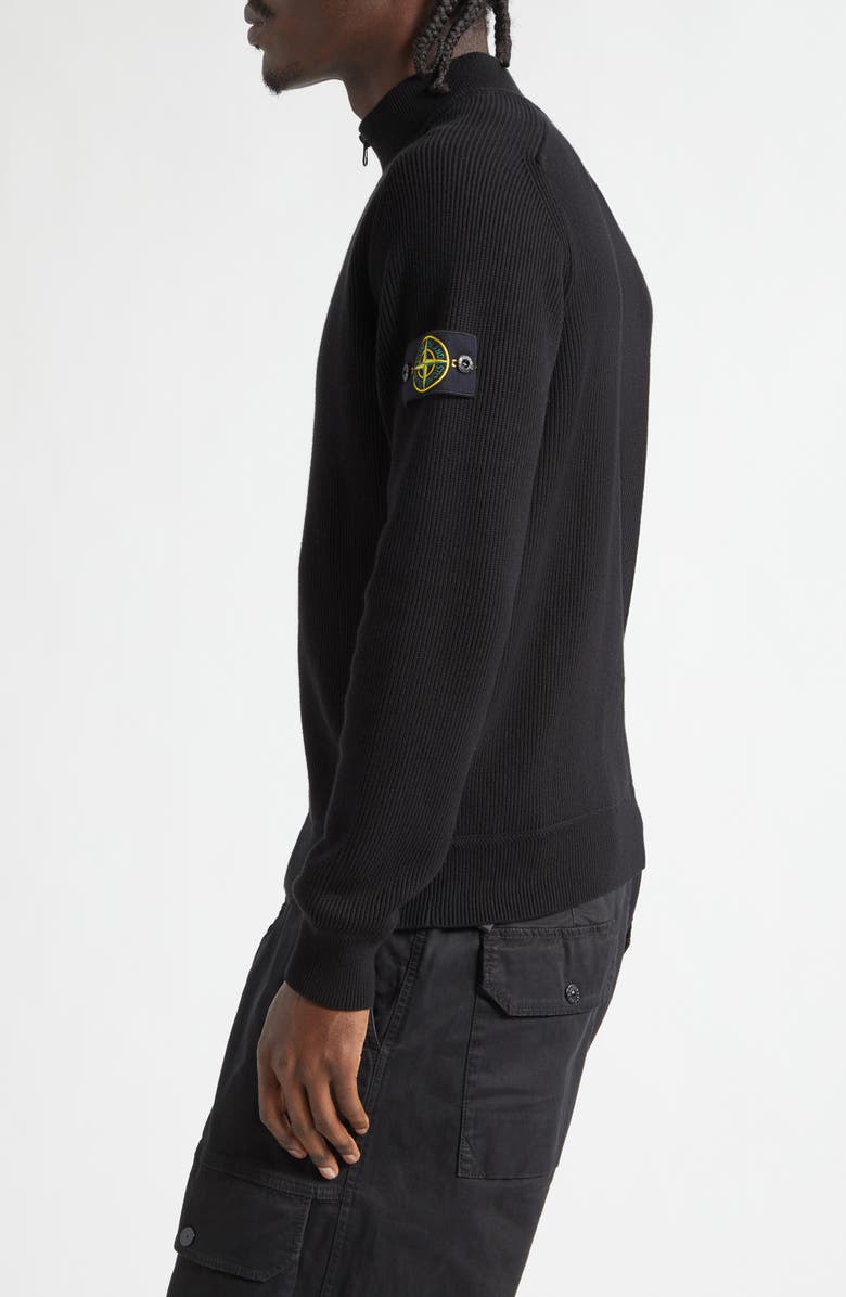 Stone Island Organic Cotton Rib Half Zip Sweater, Alternate, color, Black