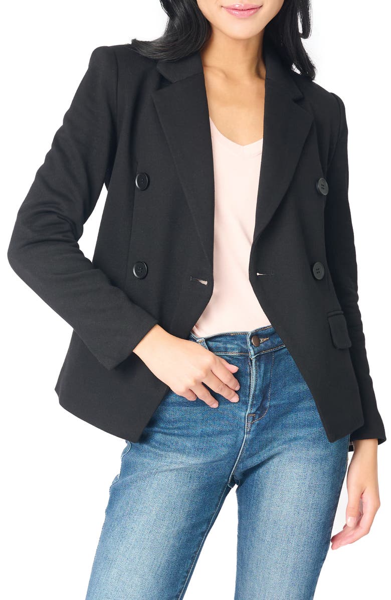 GIBSONLOOK Double Breasted Cotton Blend Blazer, Main, color, Black