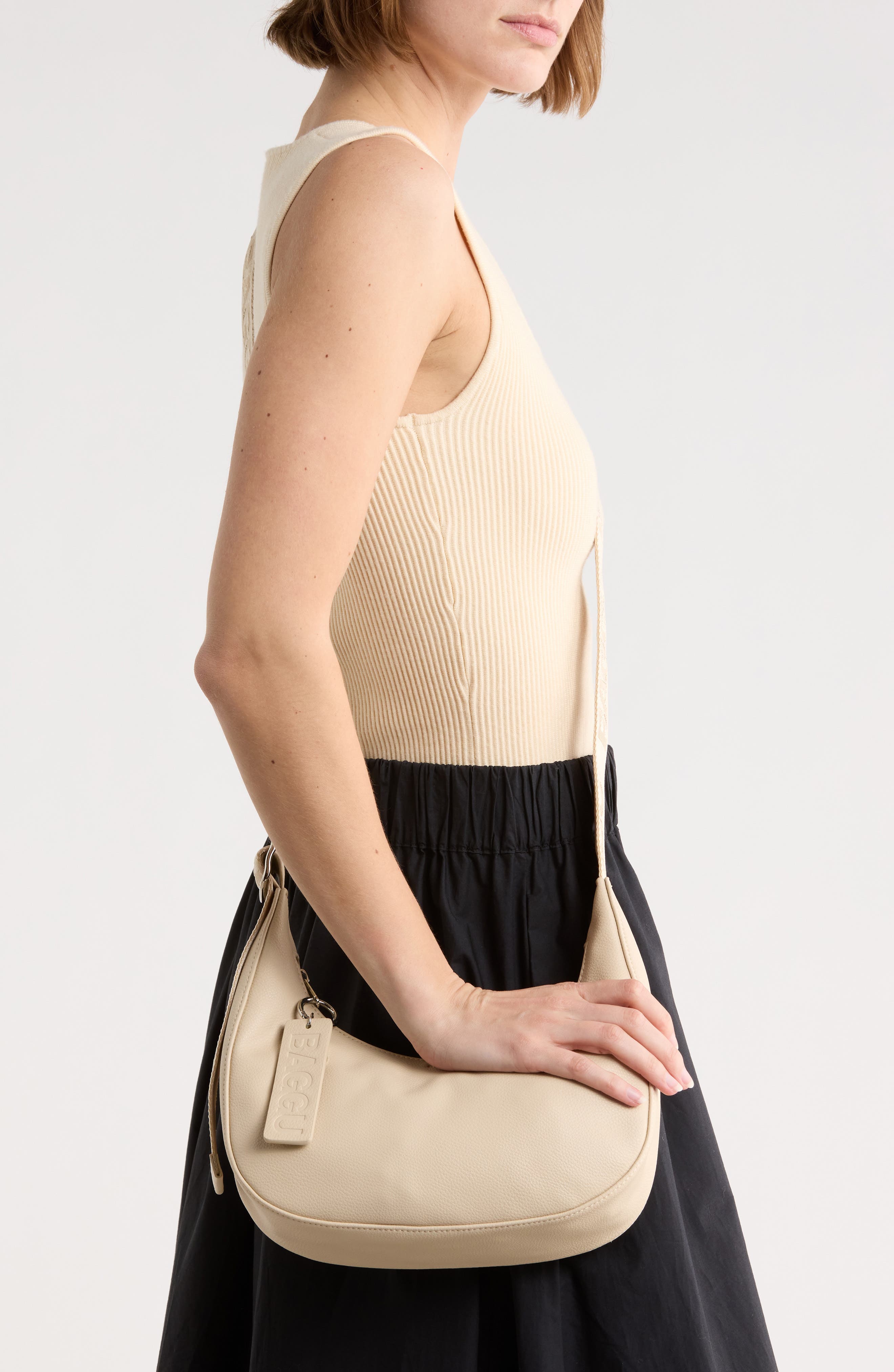 Baggu Small Recycled Leather Crescent Bag, Alternate, color, Stone