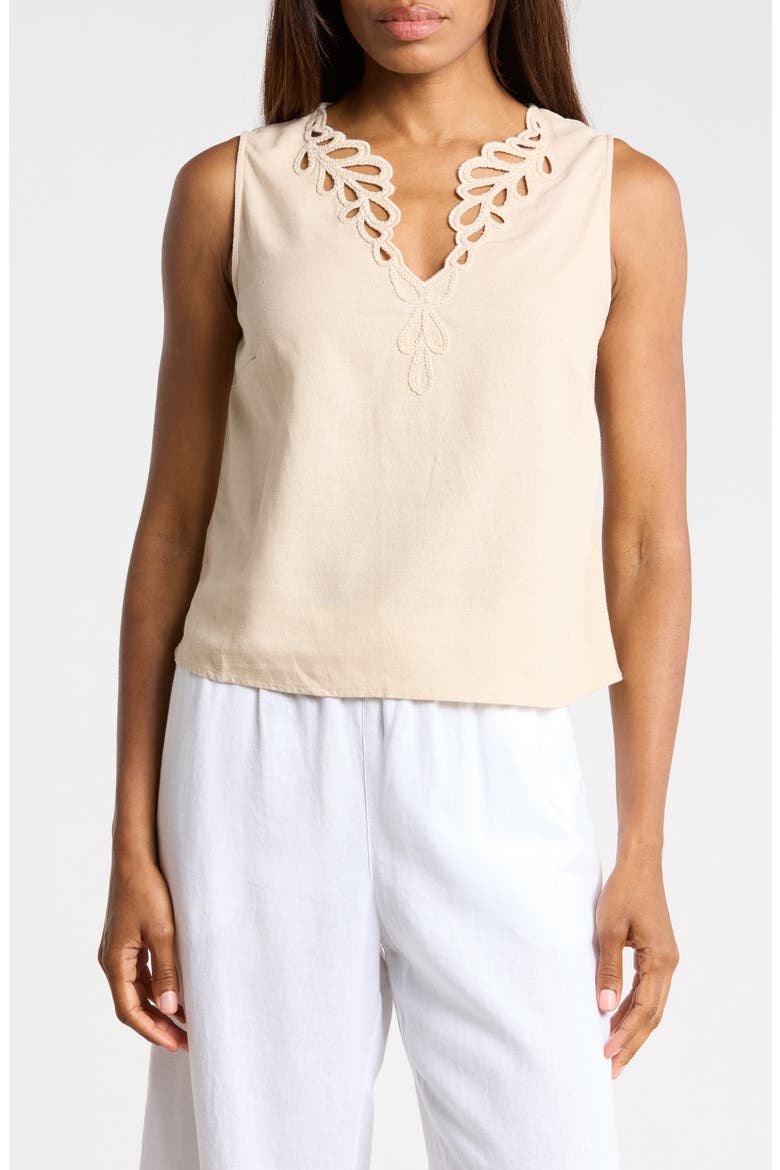 Embroidered Eyelet Sleeveless Top, Main, color, LINEN