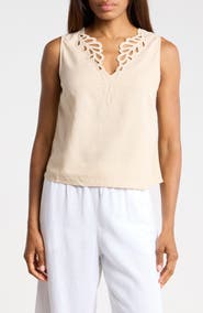 Ellen Tracy Embroidered Eyelet Sleeveless Top