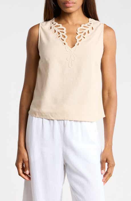 Ellen Tracy Embroidered Eyelet Sleeveless Top
