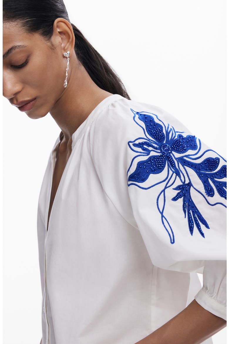Beaded Puff Sleeve Crop Shirt, Alternate, color, WHITE