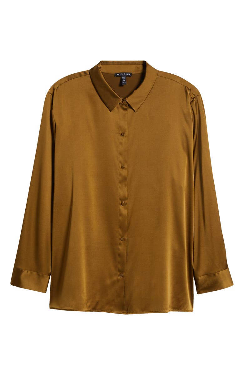 Eileen Fisher Classic Collar Stretch Silk Button-Up Shirt, Alternate, color,